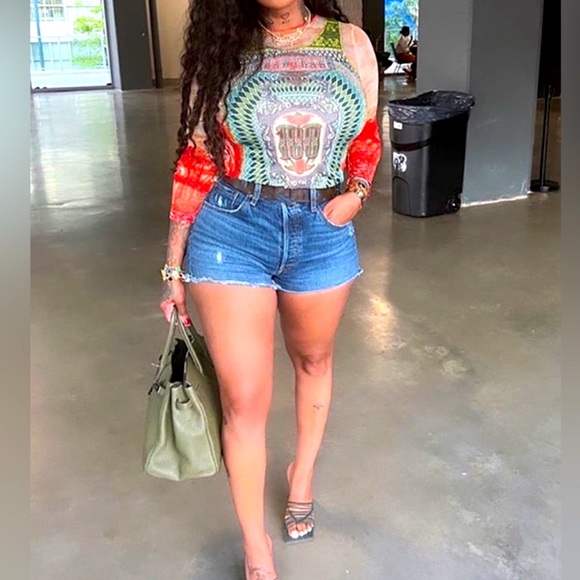 Unique Banknote Long Sleeve Graphic Crop Sexy Mesh Sheer Streetwear T Shirts - Picture 7 of 15